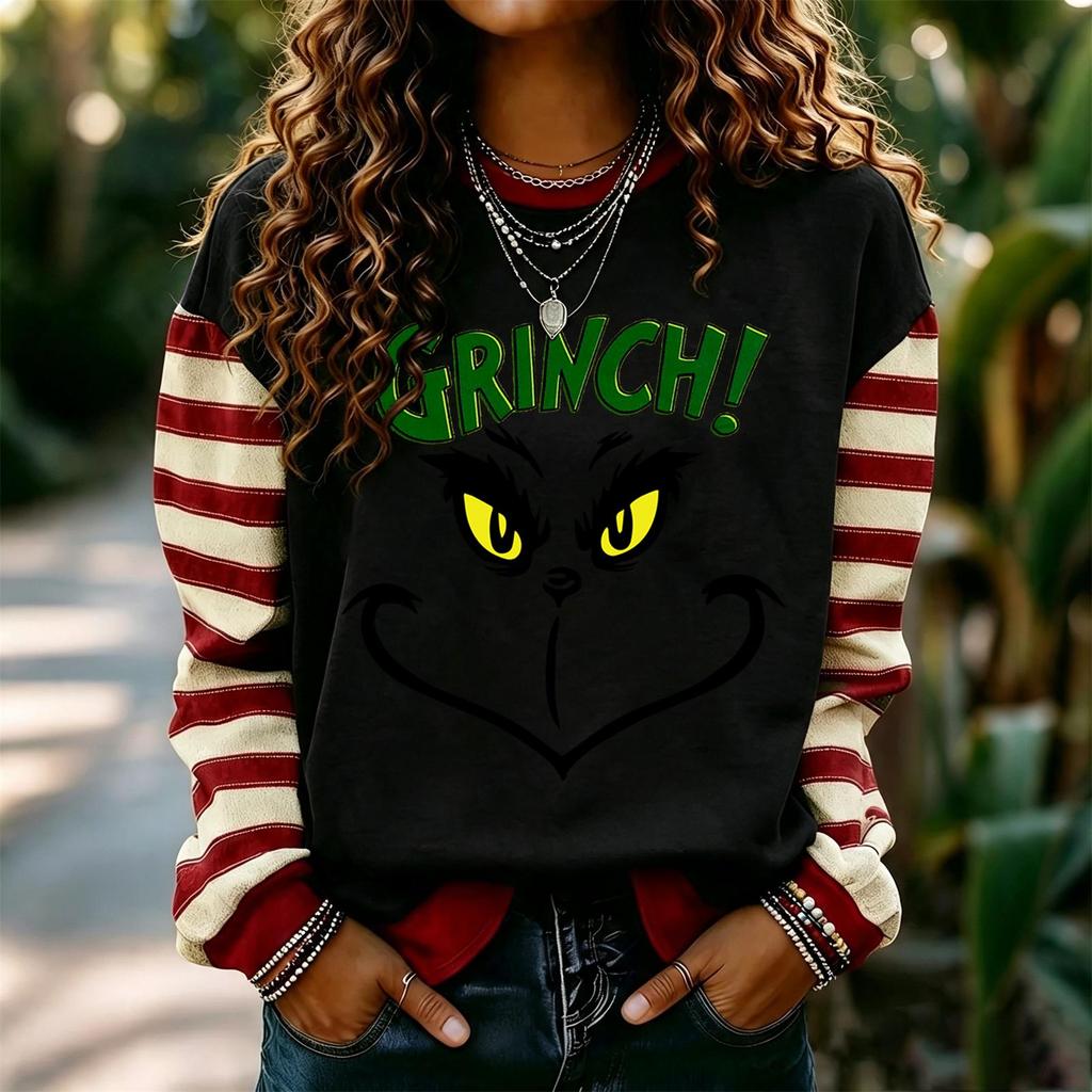 Women's Trendy Long Sleeve Neck Pullover Sweatshirt with Christmas Print for Winter Holiday