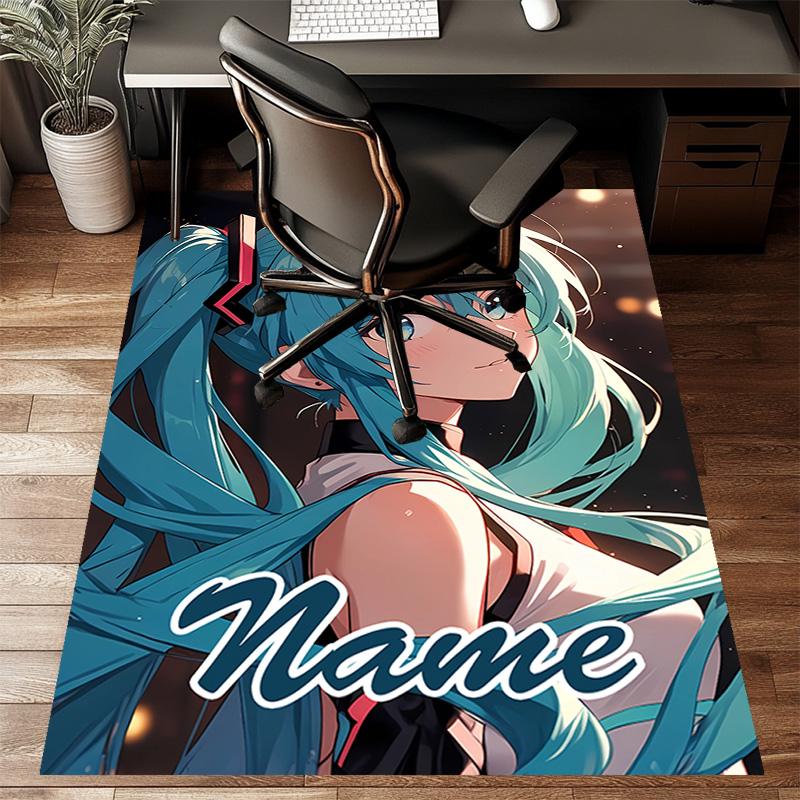 Custom Hatsune Miku Mat Personalized Name, Polyester Washable Indoor Entryway Rug, Gift for Christmas, Easter, Thanksgiving Day