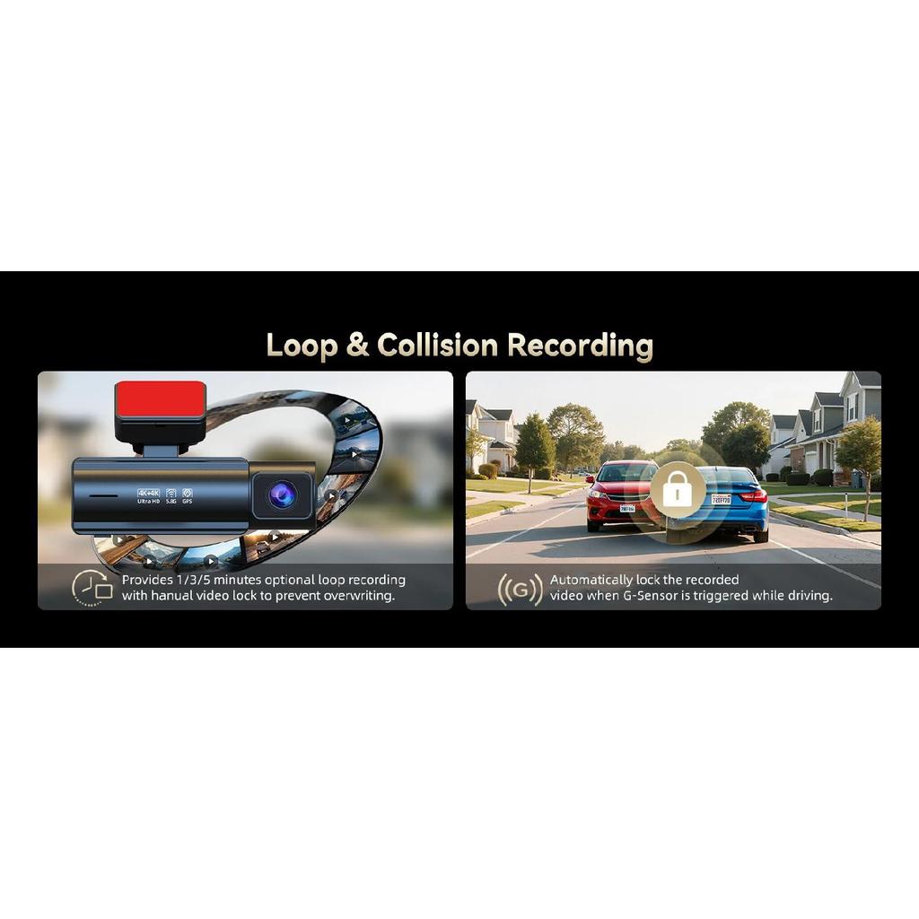 Acceo 4K Dual Dash Cam Built In WiFi GPS Optional 4K Rear Camera Car Recorder with Night Vision 24H Parking Mode WDR Technology