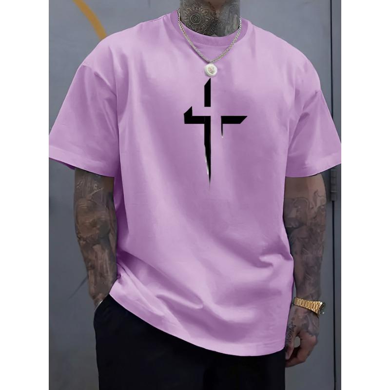 Sommer Herren 100% Reine Baumwolle Lässig Locker Übergröße Kreuz Kreativ Bedruckt Sportlich Bequem Rundhals Kurzarm T-Shirt