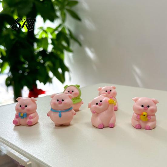 Animal Desk Accessory Pig Ornament Small Pink Piglet Synthetic Resin Figurine Decor with Raincoat Yellow Duck Micro Landscape