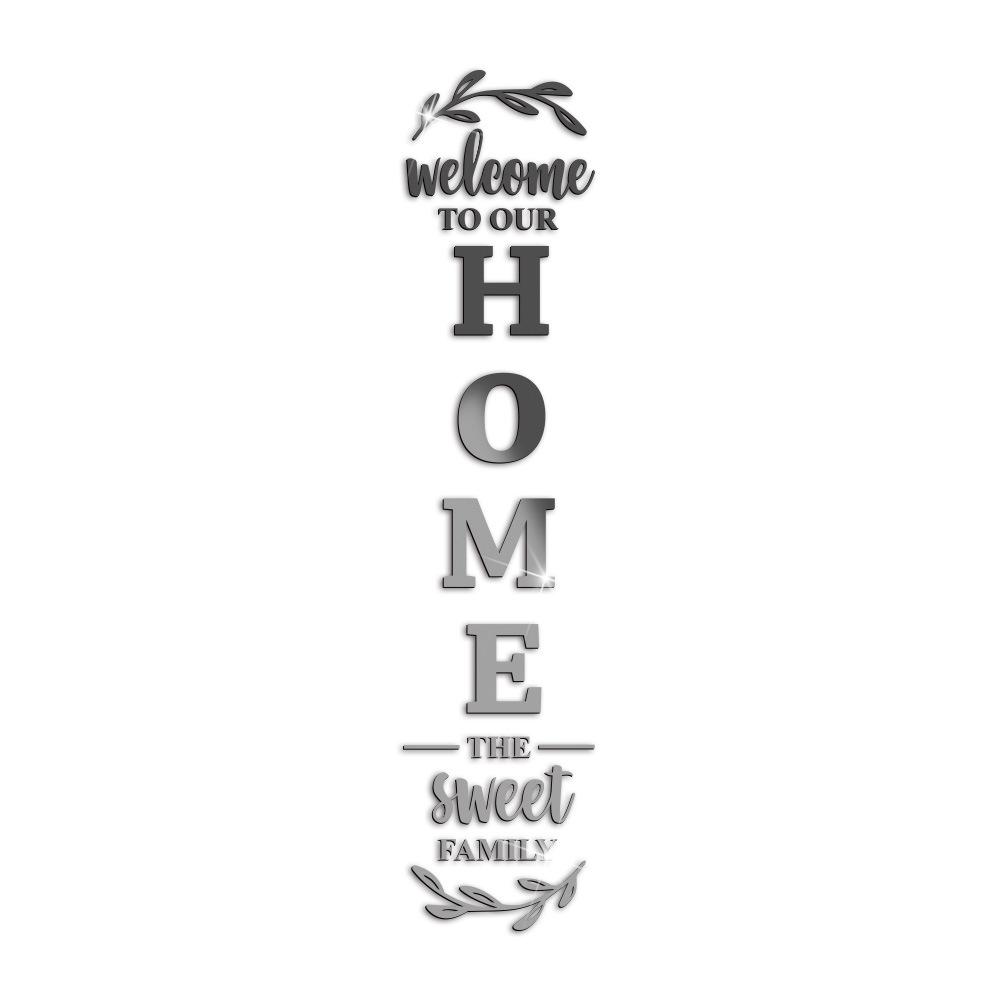 English Letters 3D Mirror Wall Sticker, Self-Adhesive Acrylic Decal, Welcome To Our Home The Sweet Family Combination Home Decor
