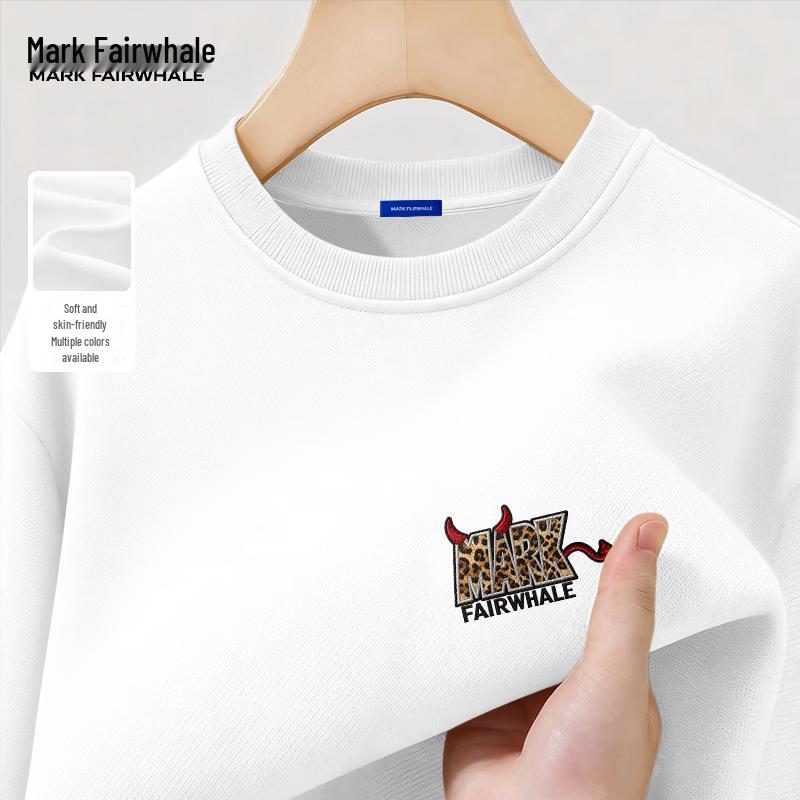 MARK FAIRWHALE 300G Heavyweight Men's Vintage Letter Print Round Neck Sweatshirt