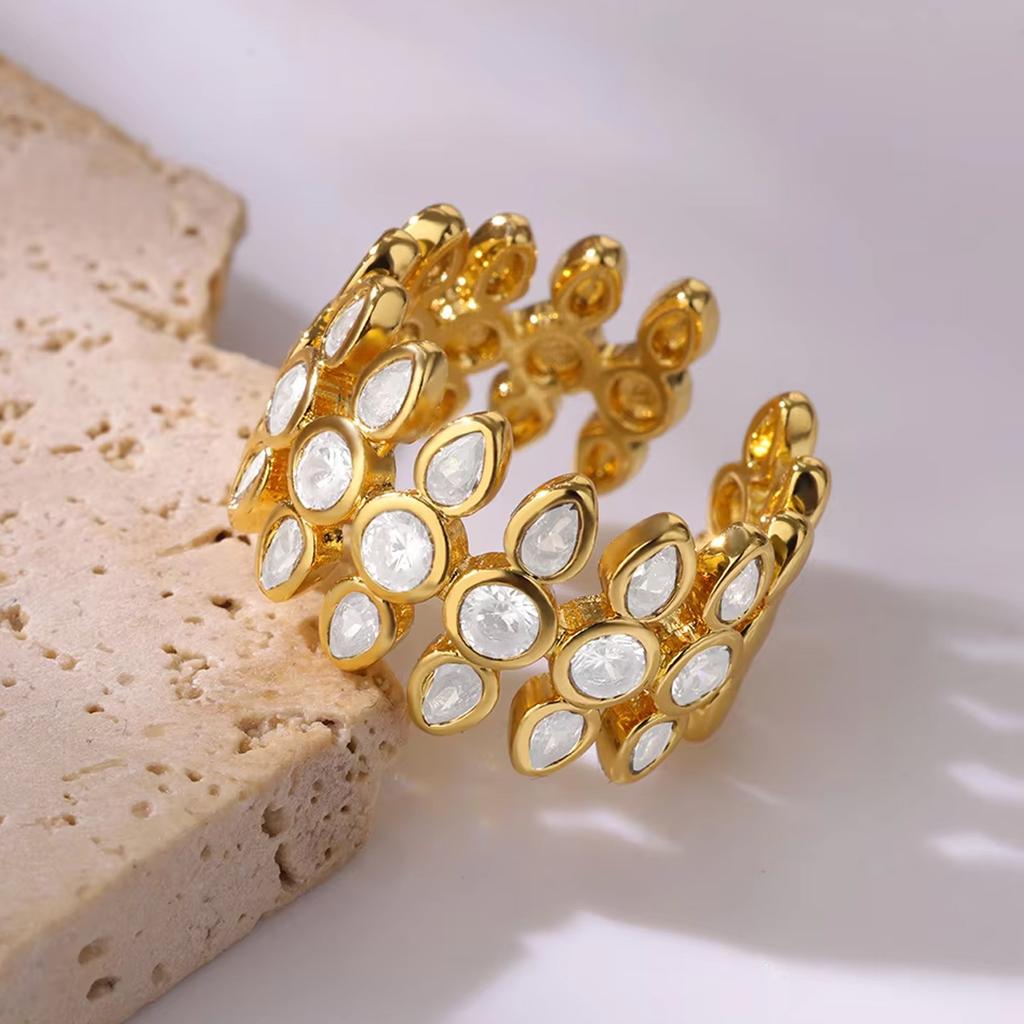 Hvite Geometriske Ringer i Rustfritt Stål for Kvinner Gullfarge Justerbar Bryllups Estetisk Ring Smykker Gave Tilbehør