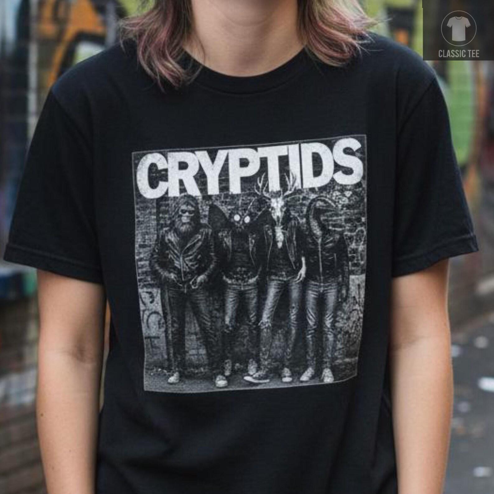 Cryptids Punk Shirt Mothman Bigfoot Punk Rock Graphic Tee Black Tee Cryptid Shirt Goth Style Paranormal Monster Gift For Cryptid Fan Dad Tee M