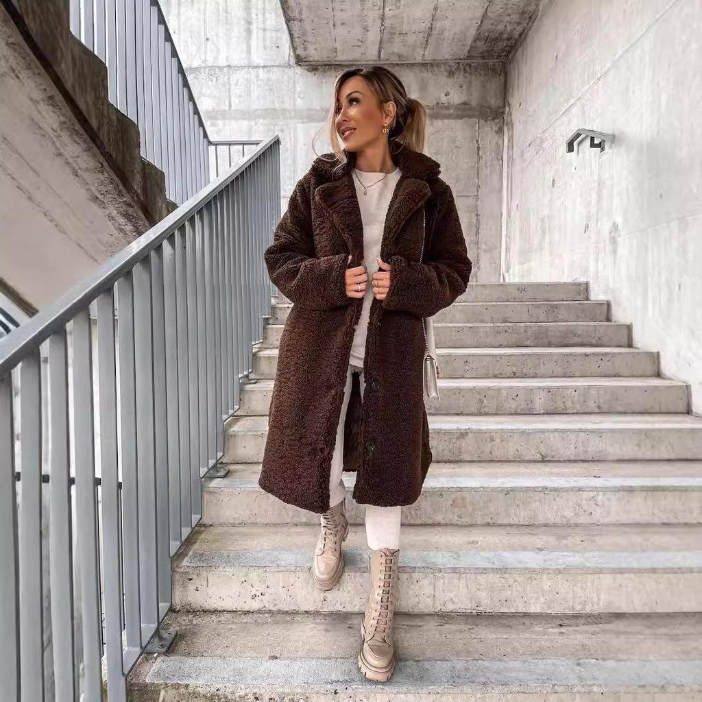 2025 Cozy Plush Women's Furry Long-Sleeved Turn-Down Collar Coat - European & American Autumn/Winter Fashion
