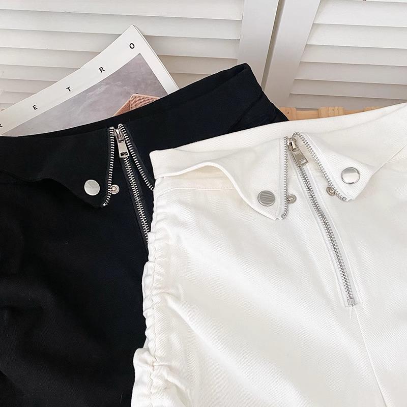 Summer High-Waist Zipper Pleated Bodycon Shorts for Women