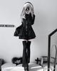 [XHSUKADO] Lace-up "Jirai-kei" (Landmine) Style Dress for Women - Cute Long Sleeves, Detachable Cross Ribbon Brooch, Frills, Lace, Flared Sleeves, A-l