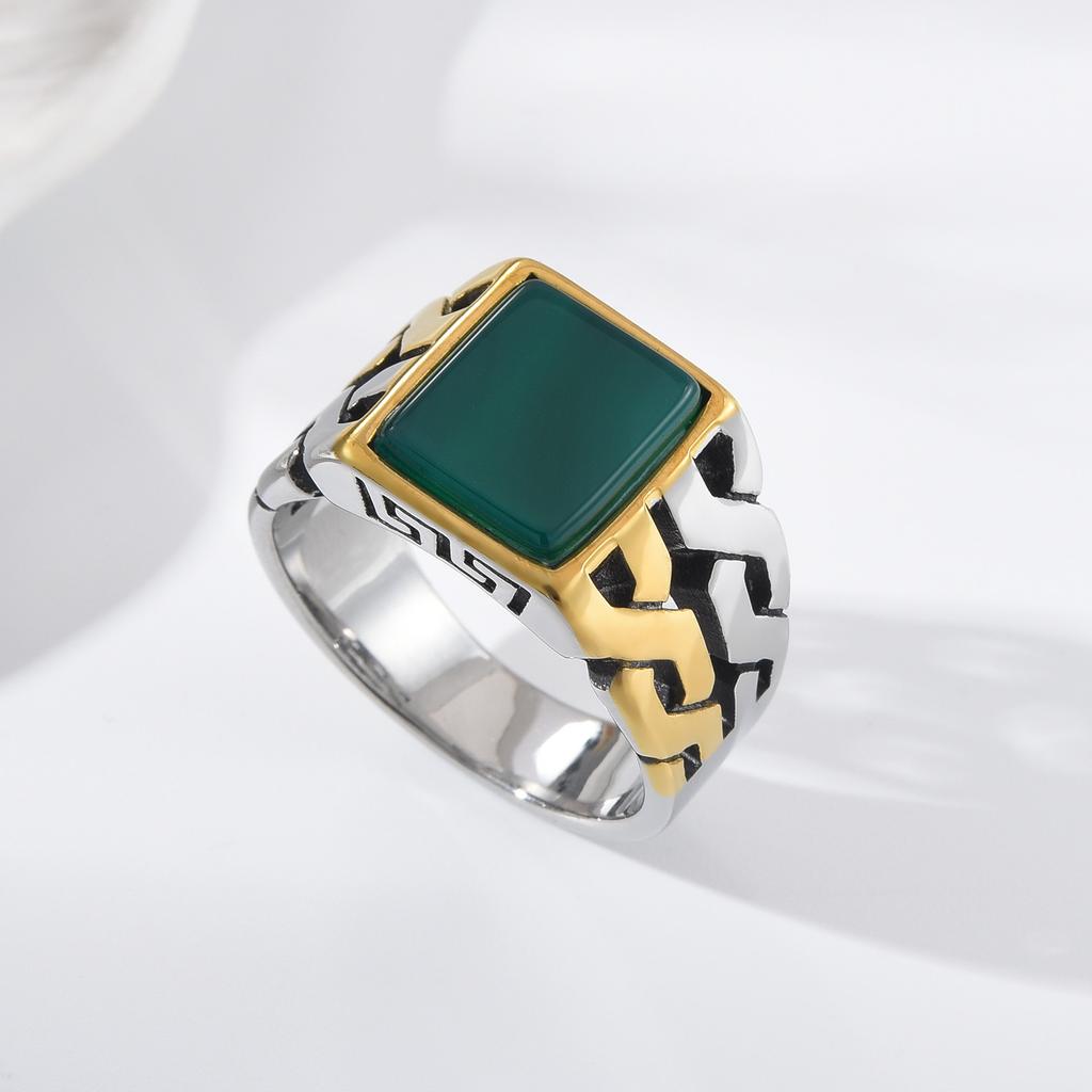 A3506 Gold plating Men's High Quality 316LStainless Steel Onyx Watchband Rings Classic Trend Jewelry Product