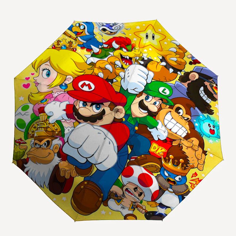 1pc Super Mario Bros Adventure Pattern Automatic Cartoon Umbrella is Fashionable and Good-Looking, a Portable 3-Fold Umbrella, Suitable for Travel and