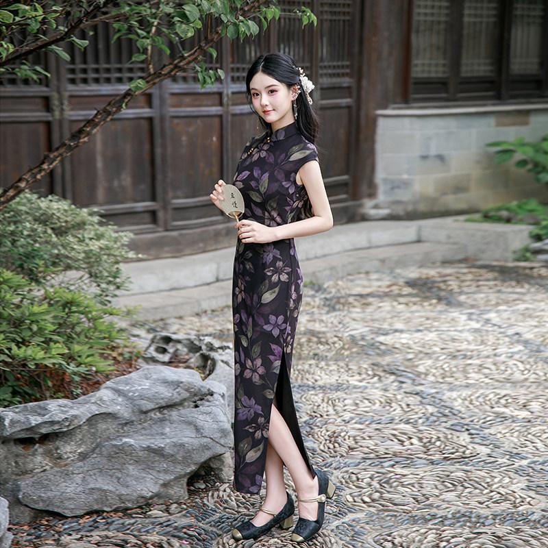 Black sleeveless national style new Chinese style Suzhou daily long cheongsam improved young 1011 new women's high sense