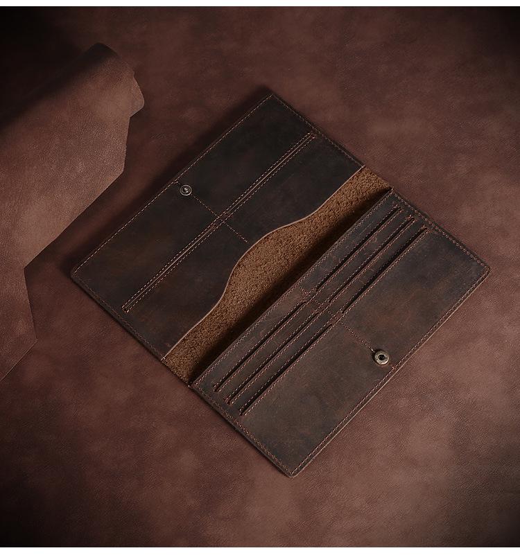 Retro Crazy Horse Cowhide Men's Wallet: Long, Medium, or Short Oil-Impregnated Genuine Leather with Multi-Card Slots and Dollar Money Clip.