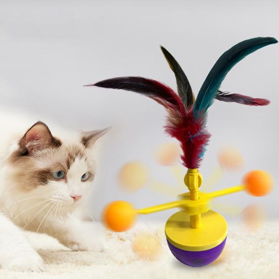 Interactive Cat Feather Toy Self Play Tumbler Toy with Feather and Ball Kitten Exercise Toy for Bored Indoor Adult Cats