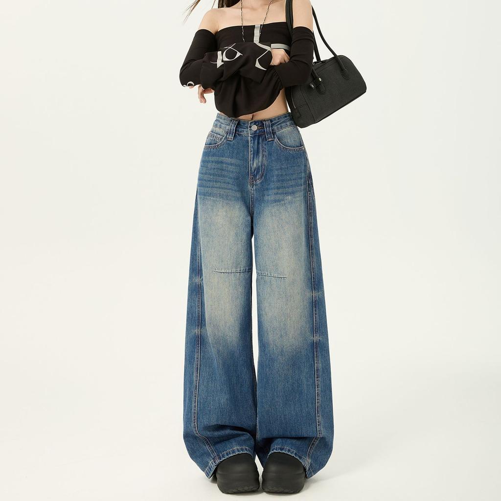 Ge Di Jie High Waist Loose Curved Knife Jeans for Women
