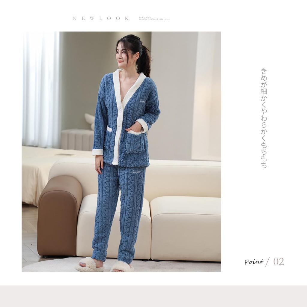 MEME XTRA Flauschige Loungewear Lange Ärmel und Plus Vorne Locker Erhältlich in 4 mit Perfekt für Herbst und Winter Damenpyjama, 2-teiliges Set, Hose,