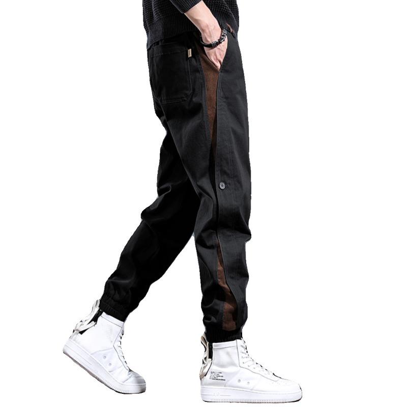Autumn and winter large size tied feet contrasting colors men's casual pants casual loose high-end gray tooling pants men