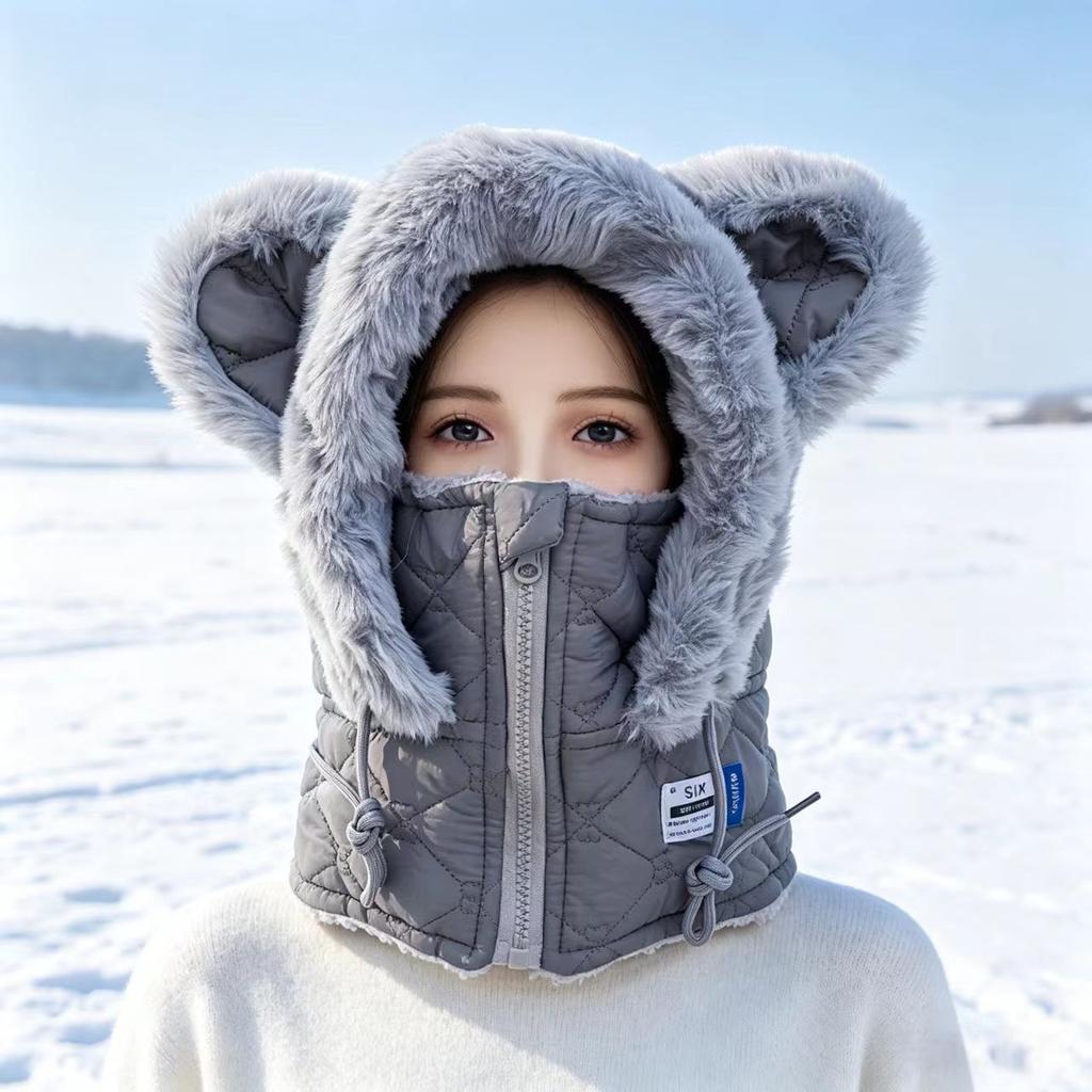 Damen Winter Lei Feng Hut, Gesichtsschutz, integrierter Schal, warme und kältefeste winddichte Radsport-Pullovermütze, Fleece und dicker, neues Modell