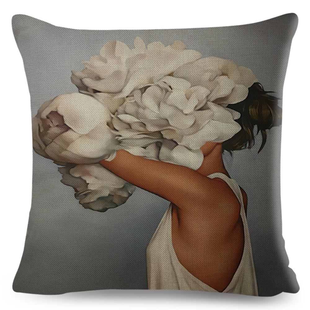 Sexy Flower Feather Women Cushion Cover Decor Harajuku Aesthetics Lady Double Print Pillowcase for Sofa Home Linen Pillow Case