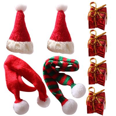 1Set Mini Christmas Hats and Scarves Set Bright Color Knitted Stretchable Holiday Decor for Miniature DIY Craft Photo Prop