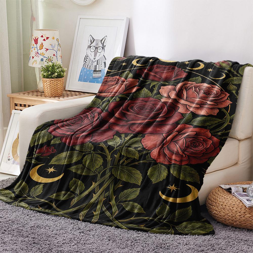 1PC Sleeping Rose  Print FlAannel Blanket, High quality Comfortable for All Seasons, Home Decor, Warmth and Comfort