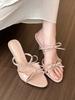 Summer new bow versatile one-word strap fashion pointed sandals women's stiletto high heels