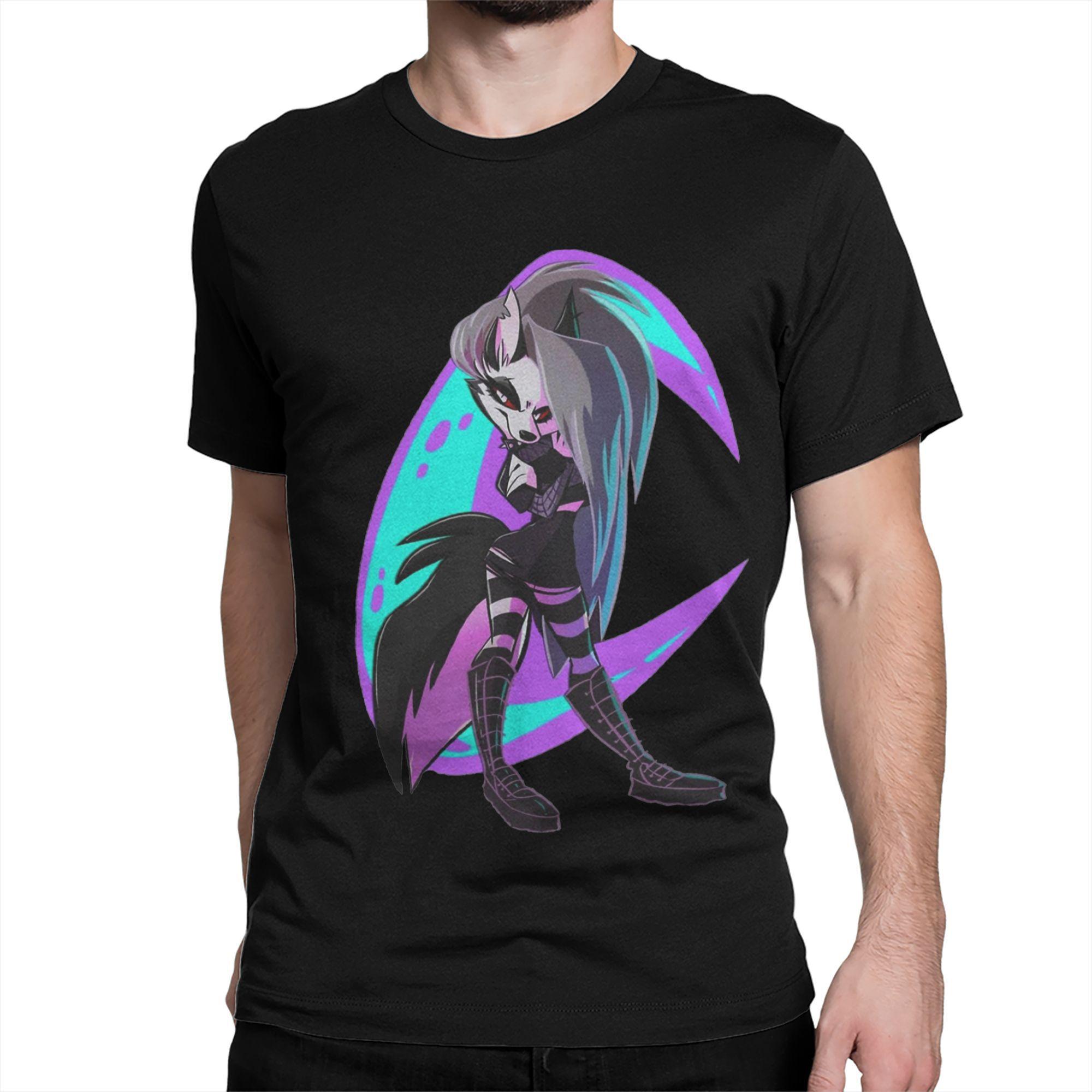 Herren Damen T-Shirt Loona Don't Care Dunkel Kreativ Baumwoll-T-Shirt Kurzarm Helluva Boss Anime T-Shirts Kleidung Grafik L black