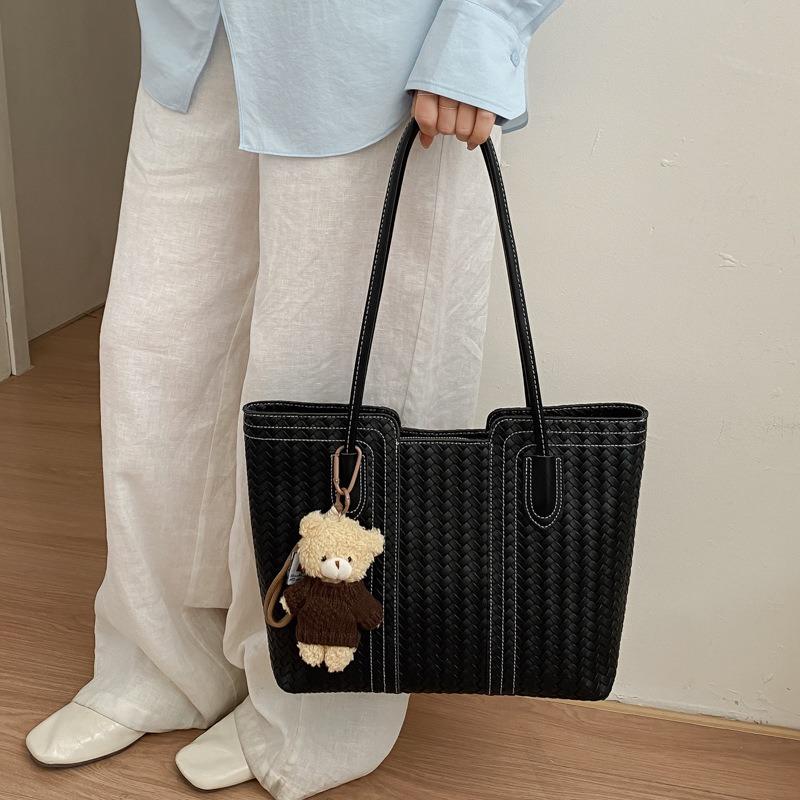 Large-capacity Retro Tote Bag with Woven Pattern, Single-shoulder Bag for Women