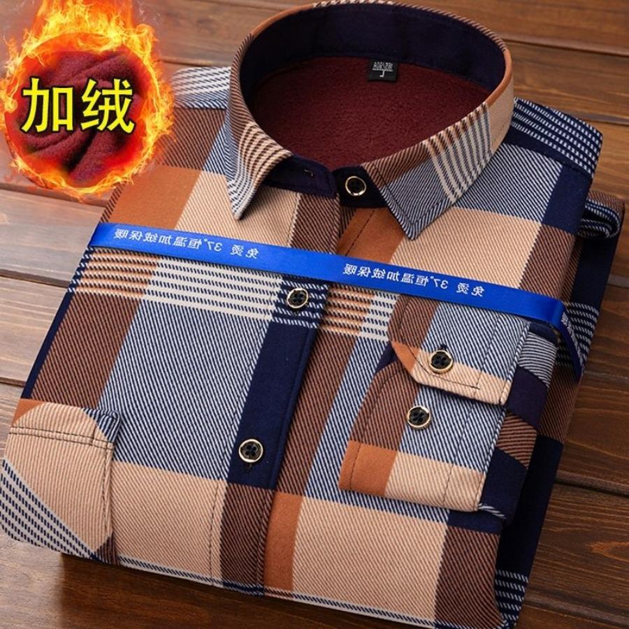 2026 Men's Autumn Winter Thick Warm Long Sleeve Plaid Shirt Thick Fleece Warm Casual Shirts for Men Oversized Plaid Shirts Male