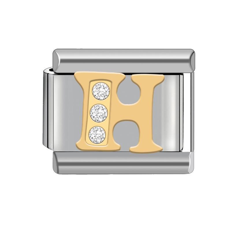 9MM Italian Charm Bracelet: Detachable Diamond Letter Module with Elastic Watch Strap for Women