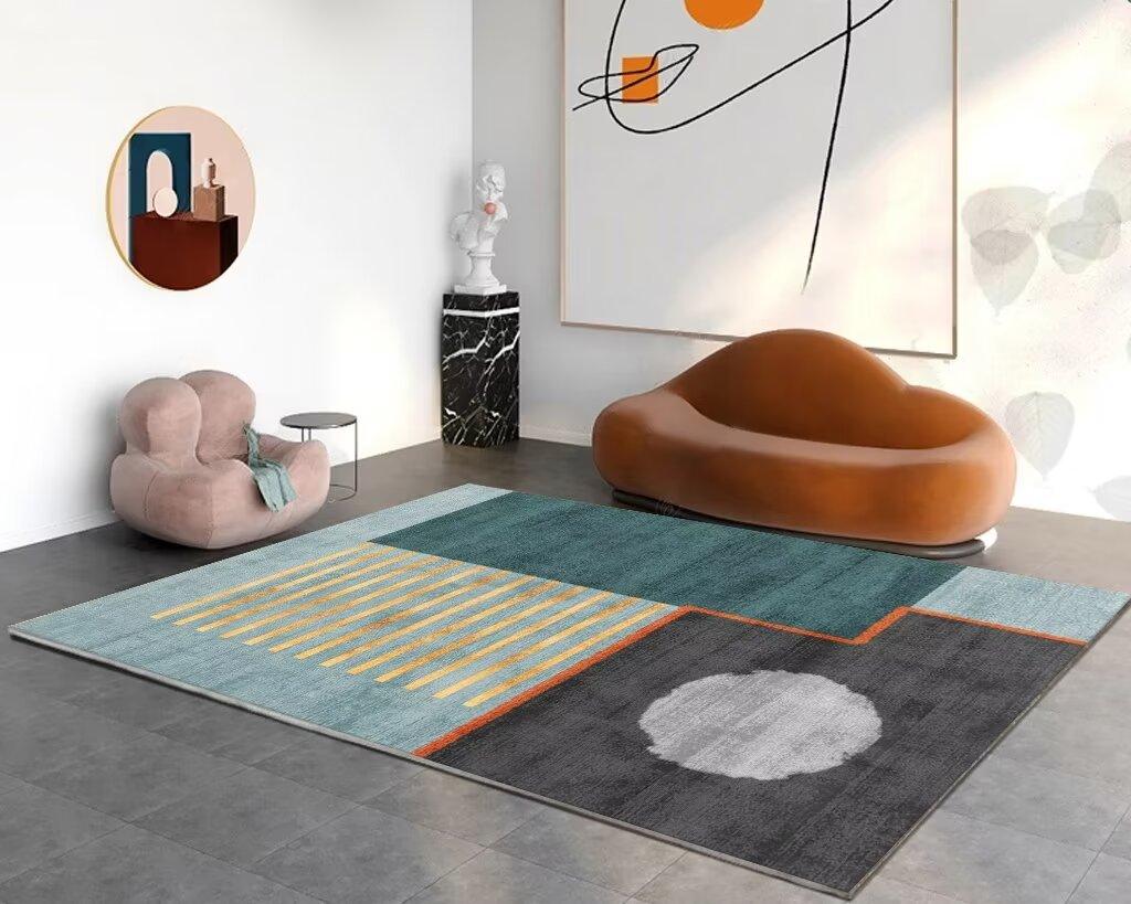 Light Luxury Geometric Rugs for Living Room Nordic Style Easy Clean Sofa Area Non-slip Floor Mat Bedroom Lounge Carpet Washable