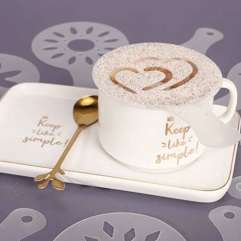 Latte Art Template Coffee Decorating Tool, Reusable Stencils for Barista, Beginner Homemade Coffee Decoration Tool