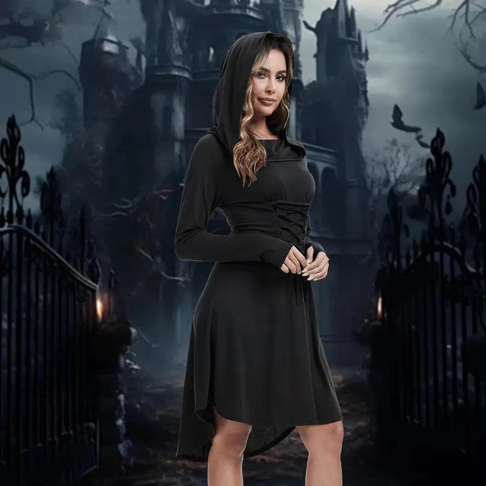 Women's Medieval Lace Hooded Renaissance Dress