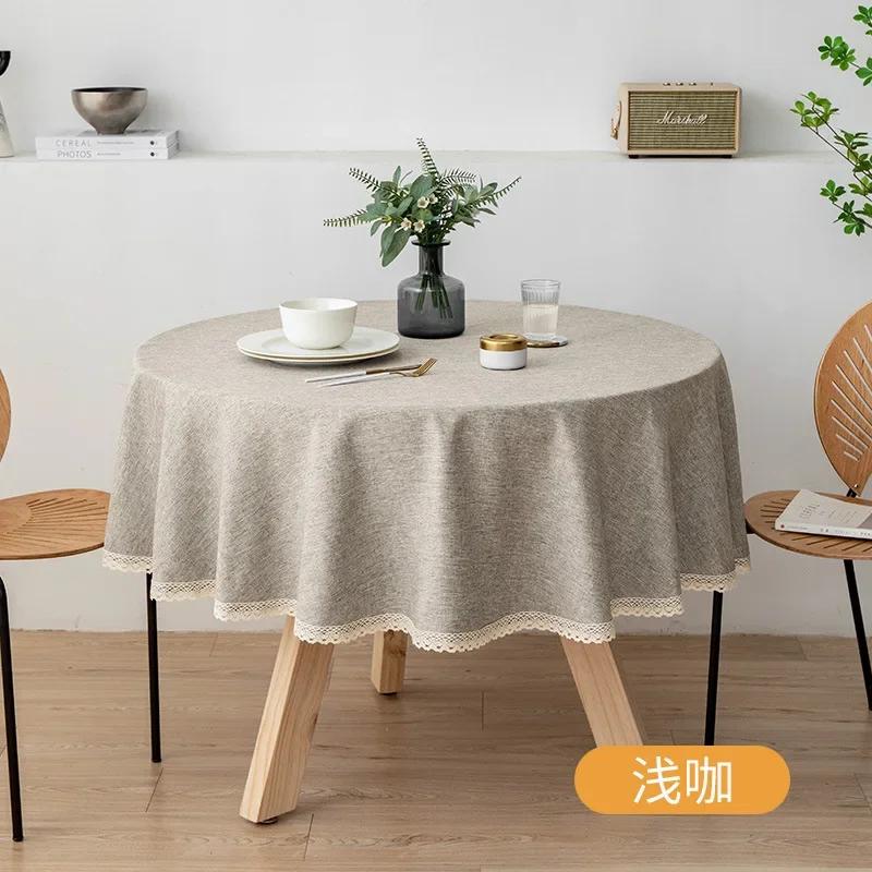 Modern Minimalist Linen Solid Round Tablecloth Handmade Lace Thickened Table Cloth Waterproof Dustproof Table Cover