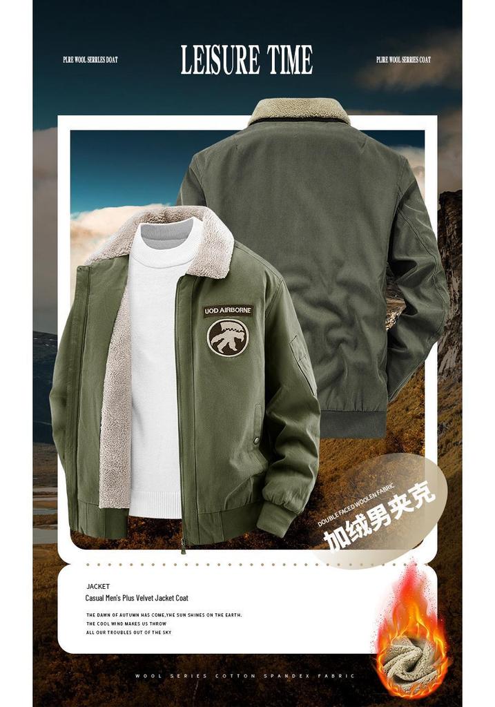 2025 Autumn/Winter Men's Plus Velvet Washed Cotton Jacket - Classic Casual Outdoor Cold-Weather Protection