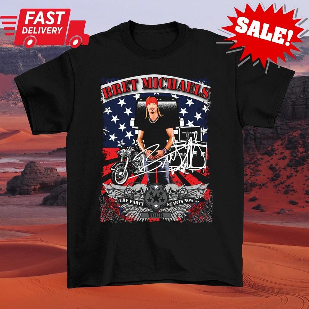 The Party Starts Now Bret Michaels Shirt Short Sleeve Black Unisex T-Shirt S