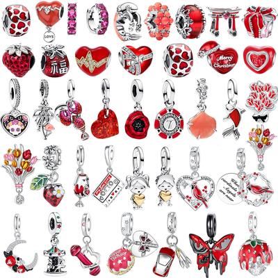 Original Copper Red Charms Heart Cherry Strawberry Flower Fish Beads For Necklace Diy Bracelet Present Jewellery
