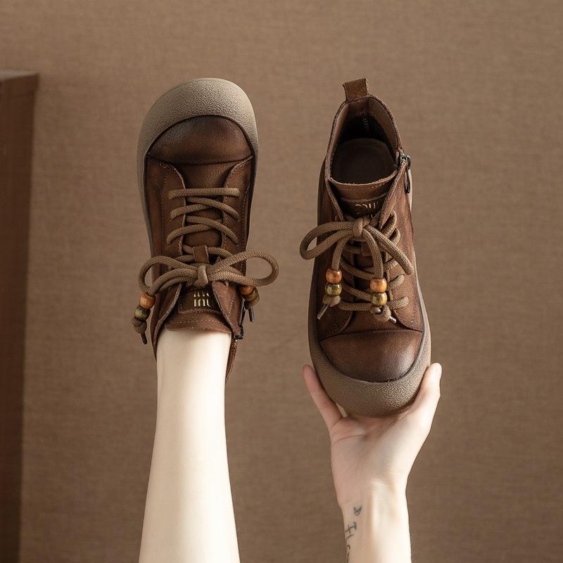 Casual Shoes, Thick-soled Breaded Shoes, Laced Casual Women's Ankle Boots