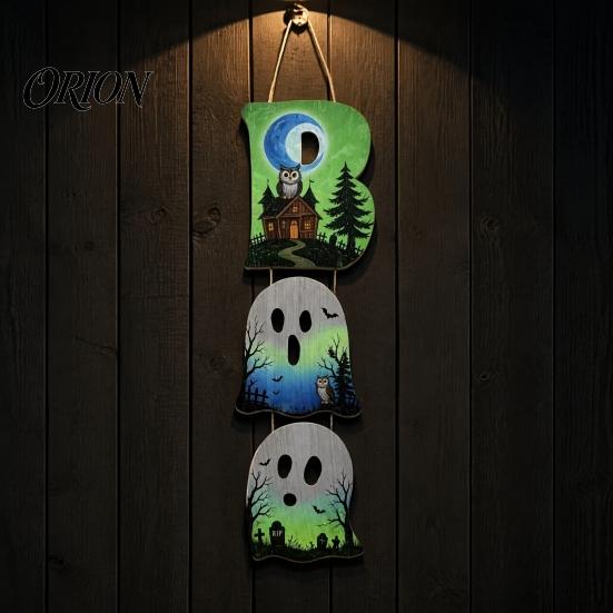 Vintage Wood Grain Wall Art Halloween Wooden BOO Hanging Sign, Creative Letter Pendants, Ghost Pumpkin Black Cat Festive Atmosphere Decoration