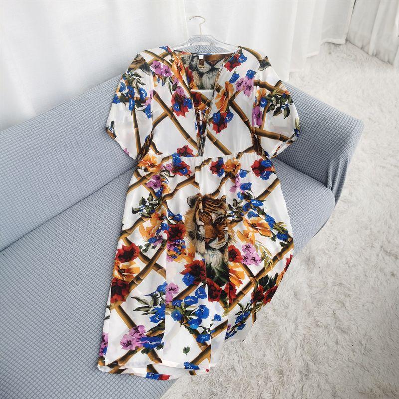 Silk Dress Loose Plaid 100% Mulberry Silk Dress Dress V-neck Skirt