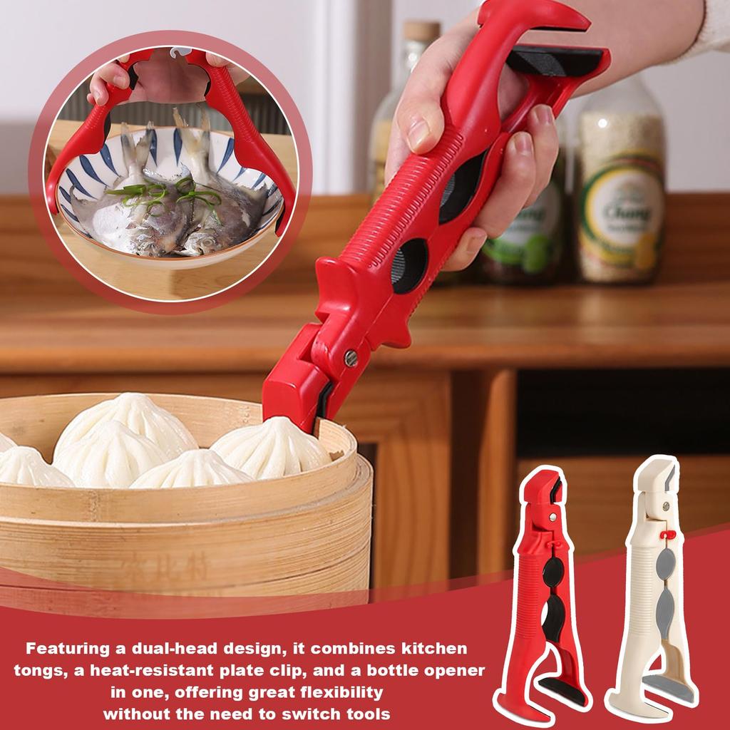 3-In-1 Heat-Resistant Tongs with Anti-Slip Design, Combining Can Opener And Gripping Tool for Kitchen Use