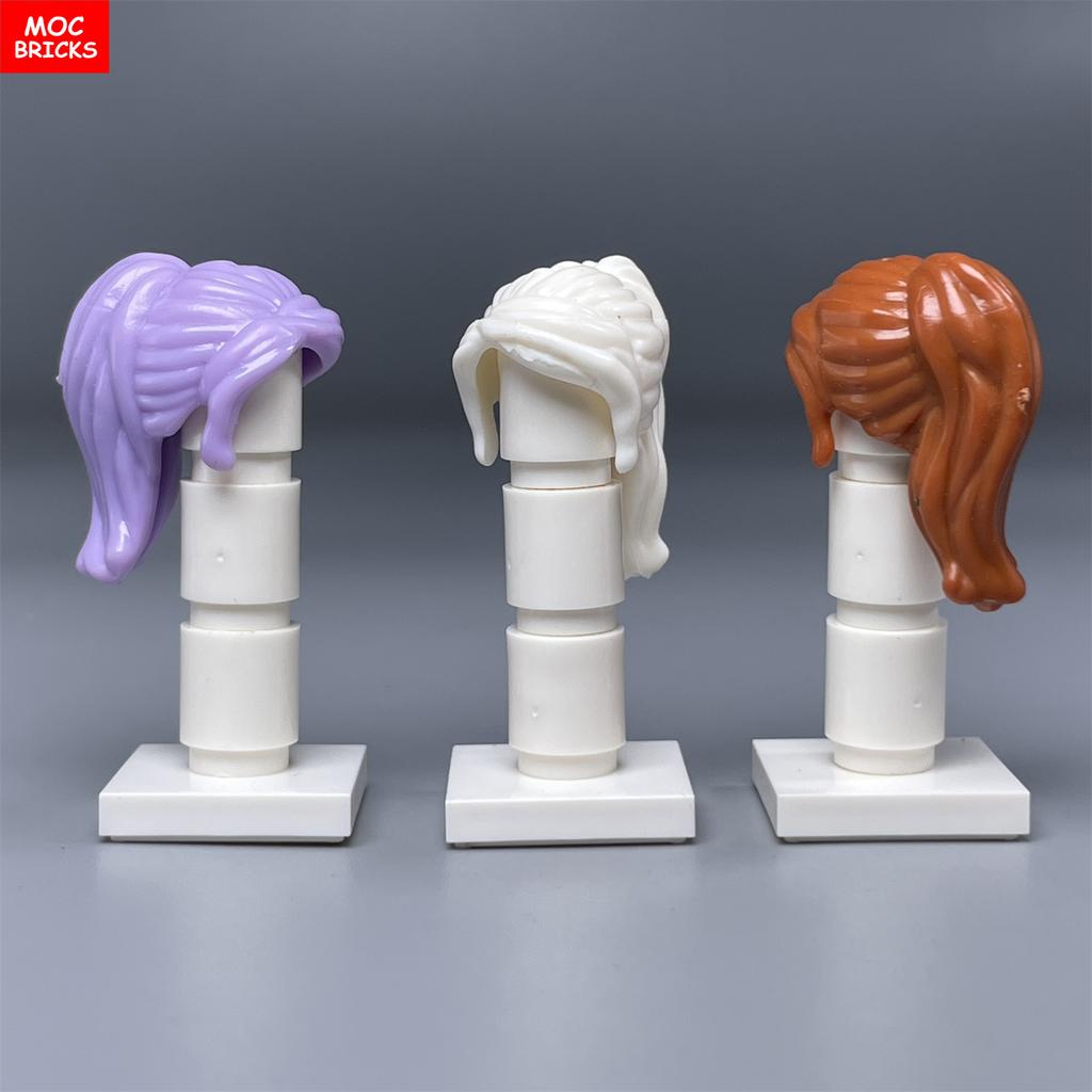 10pcs MOC Bricks Female Hair High Ponytail For 4CM Figure Wear Girl Head Body Parts Accessories DIY Building Blocks Kids Toys