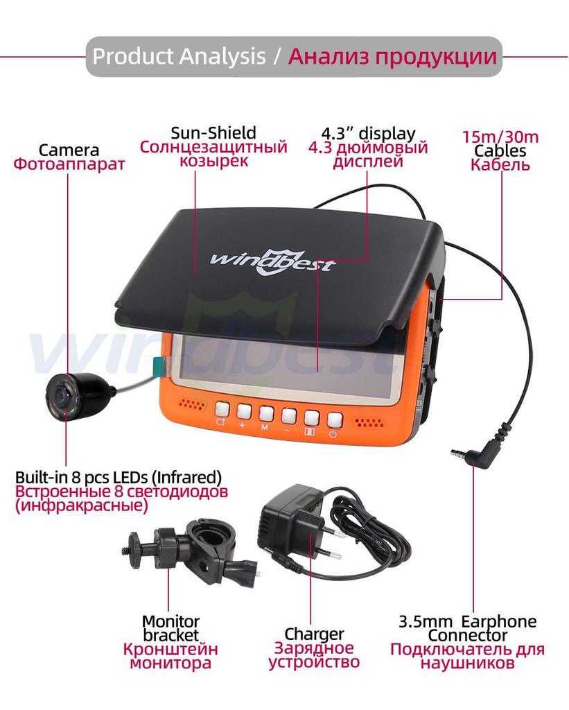 Russian Fish Finder 4.3-inch Screen Underwater Camera for Ice and Winter Fishing