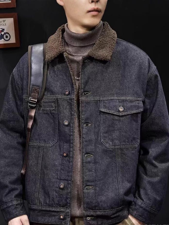 Pánská silná džínová bunda v americkém stylu 2025: Teplé, plyšové zimní oblečení