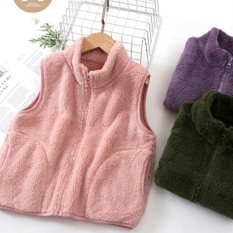 4-12 ani, pentru copii, vestă de pluș, iarnă, caldă, fără mâneci, cu fermoar