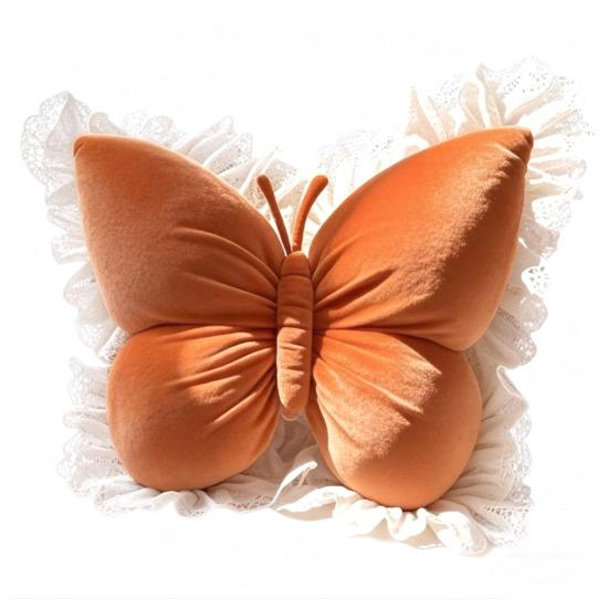 Butterfly Shape Throw Pillow Velvet Butterfly Pillow with Lace Trim Decorative Pillow for Sofa Couch Bedroom Office Decor