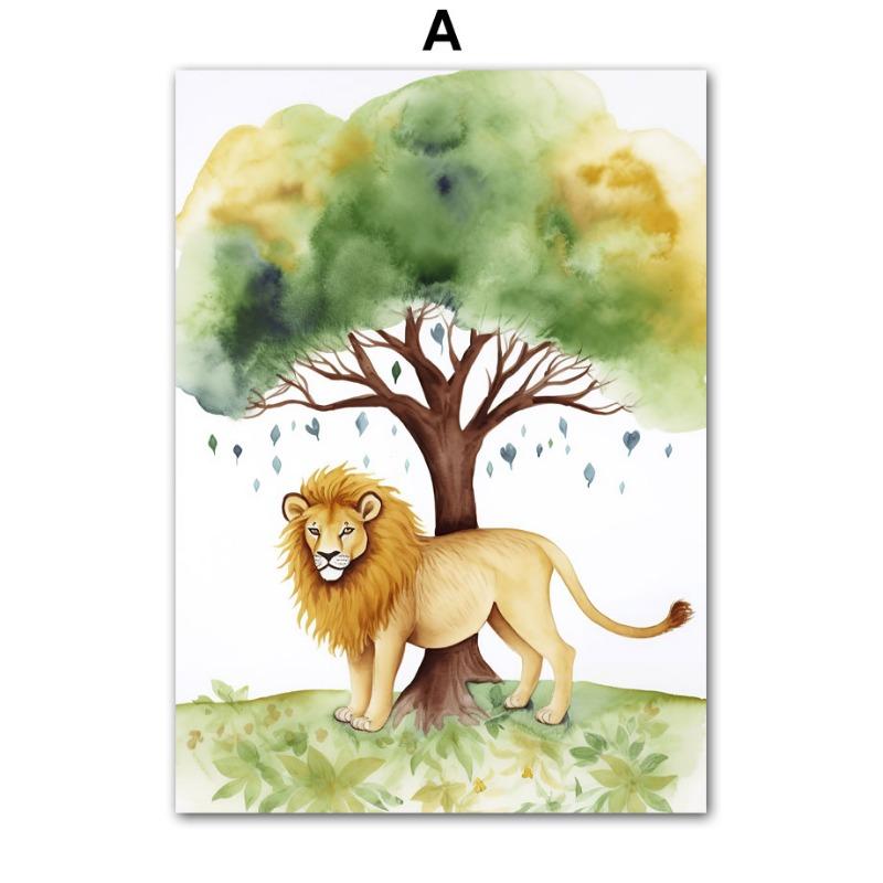 Watercolor Giraffe Elephant Lion Monkey Zebra Wall Art Canvas Painting Cartoon Posters And Prints Pictures Baby Kids Room Decor
