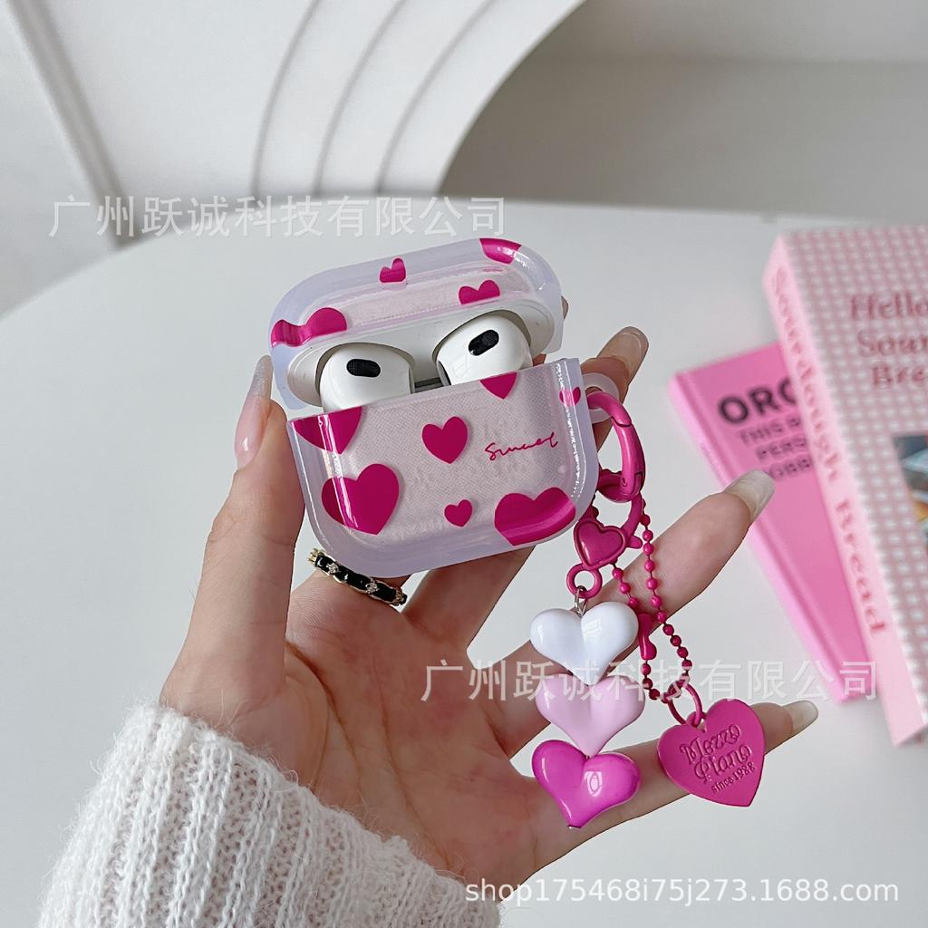 Stereoscopic applicable AirPods 1 protective case pink love pendant Japanese and Korean style AirPods 1 creative soft case earphones