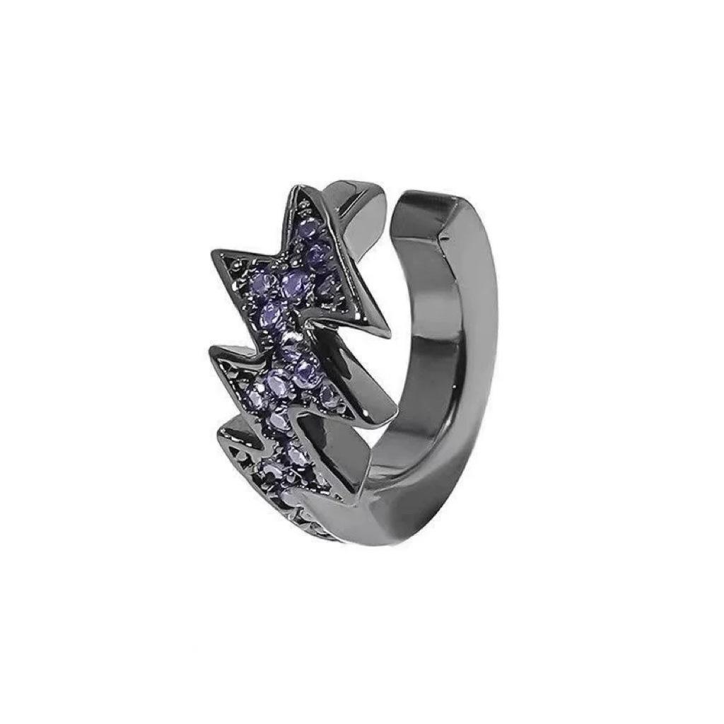 Inlaid With Purple Diamonds, Lightning Ear Clips, Male Tide Irregular Electrocardiogram Earrings, Personality, Inlaid With Zircon Earrings