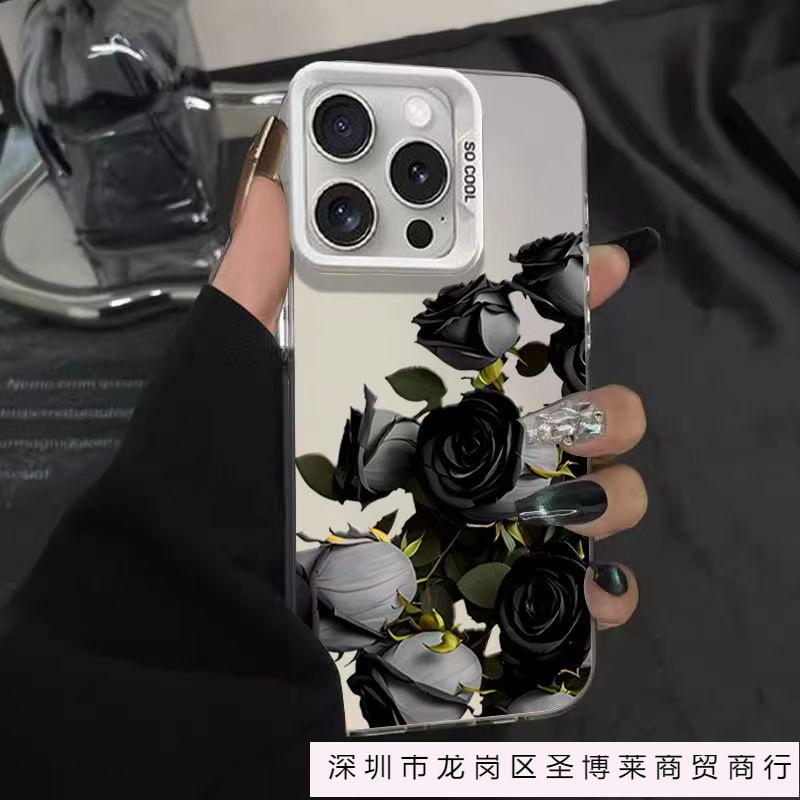 Big red rose Apple 16promax mobile phone case is suitable for iPhone15/14/13 ultra-thin colored silver 12xr16.