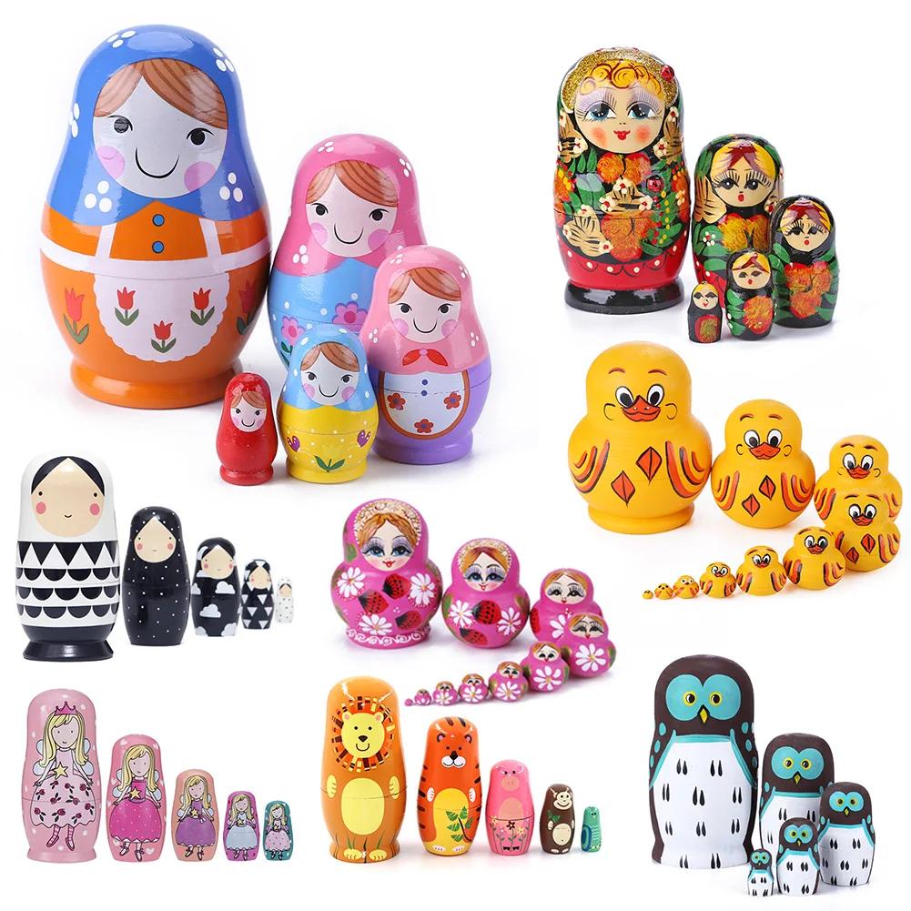 Wood Russian Nesting Dolls Matryoshka Dolls Babushka Hand Paint Best Wishes Kids Christmas New Year Gift Children's Day Gifts